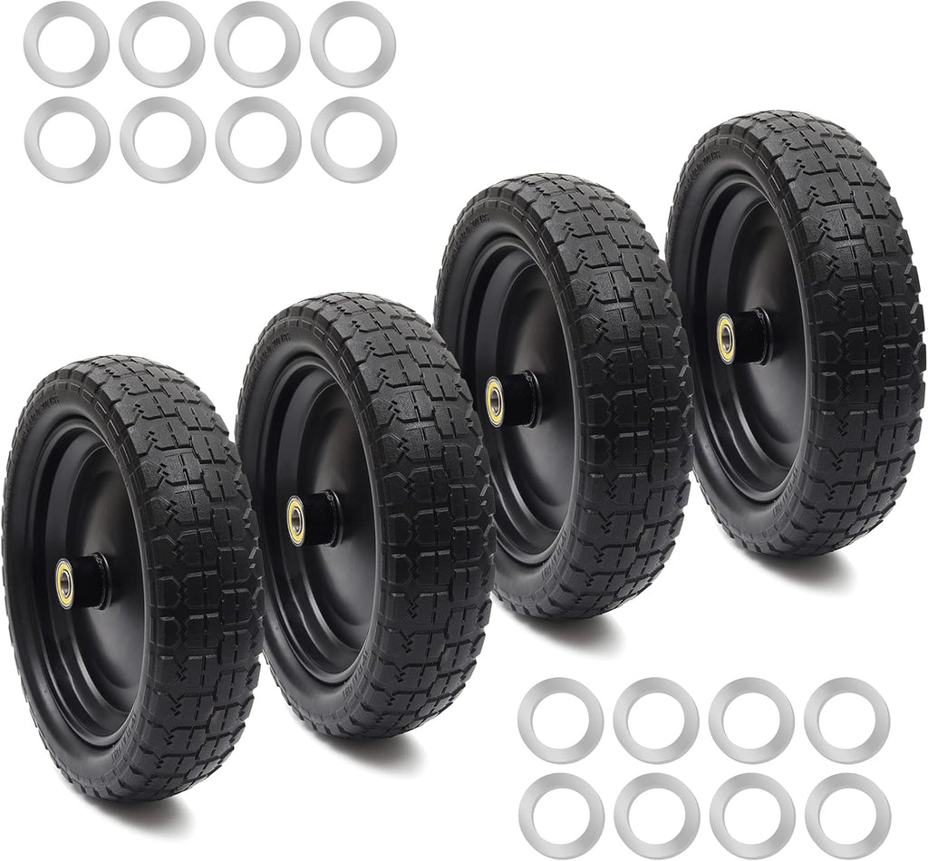 (2-Pack) 13" Solid Polyurethane Flat-Free Tire and Wheel Assemblies with 2.1" Hub M740198