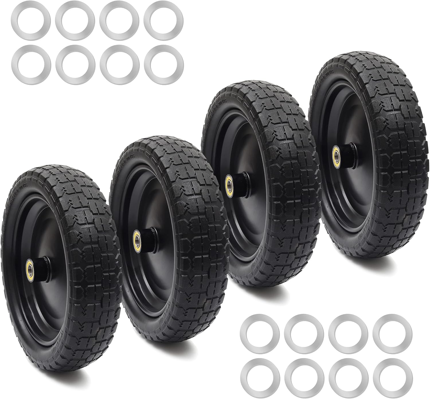 (2-Pack) 13" Solid Polyurethane Flat-Free Tire and Wheel Assemblies with 2.1" Hub M740198