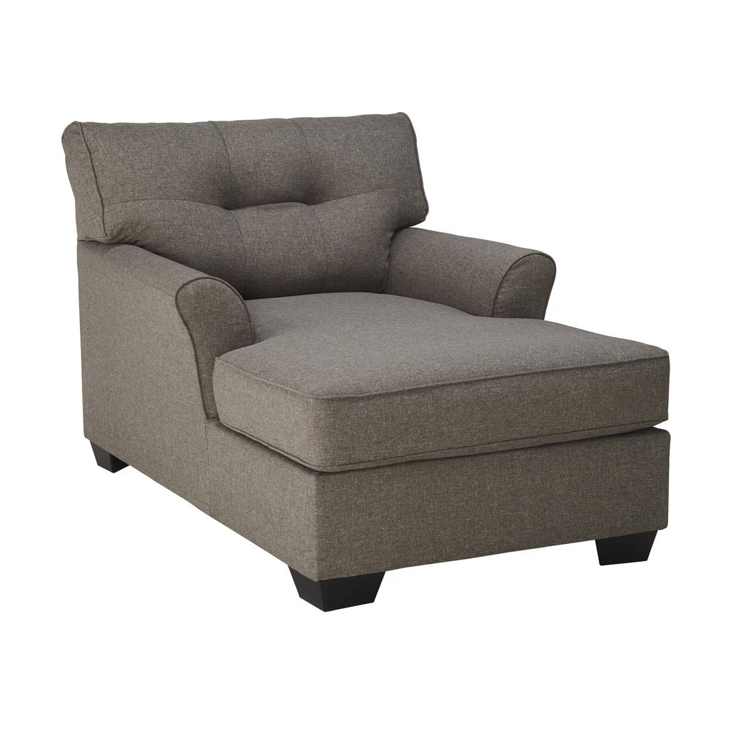 Taupe Gray Fabric Upholstered Chaise with Tufted Back and Flared Arms N578