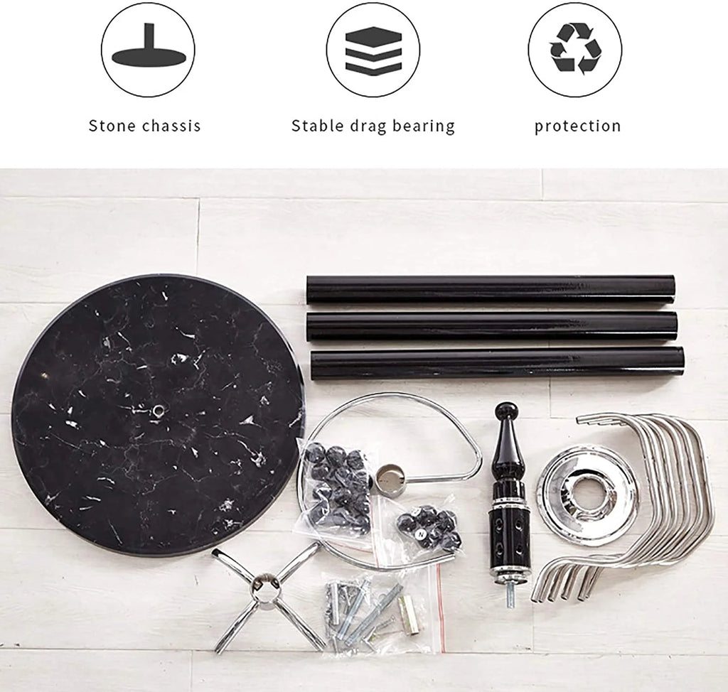 Black Metal Coat Tree with 16 Hooks and Marble Base O950071