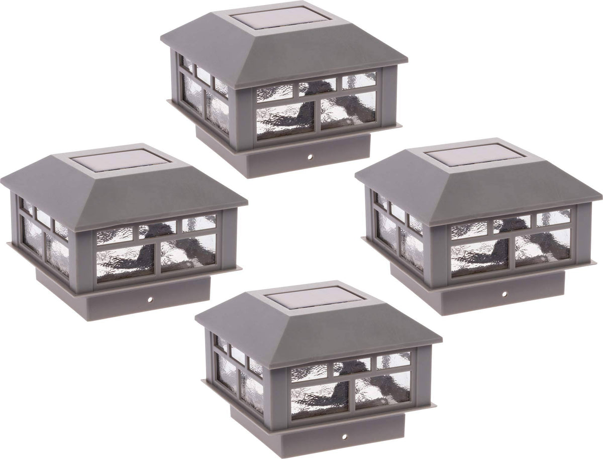 4 Pack Solar Powered 10 Lumen Post Cap Light for 4x4 or 5x5 Posts (Gray) G3624