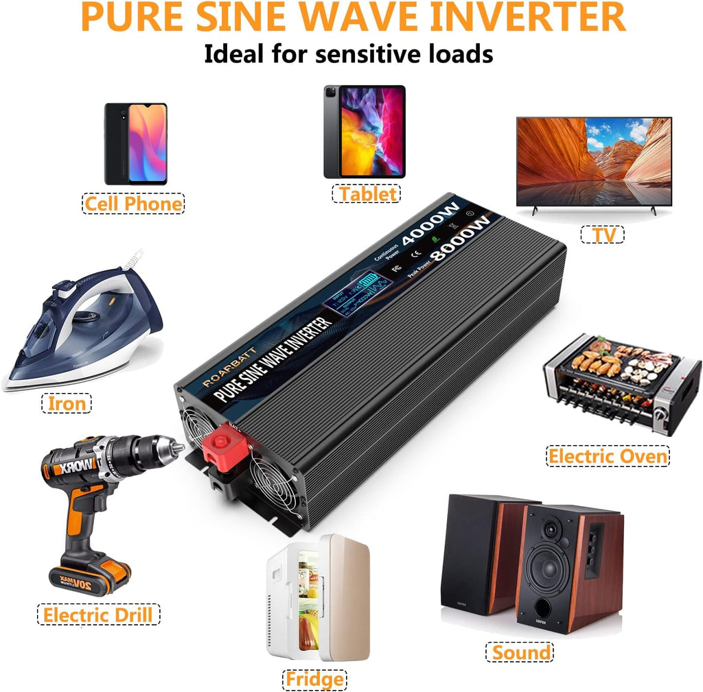 4000Watt 12V DC to AC 110V 120V Peak Power 8000Watt Power Inverter with Remote Control 4 AC Outlets and Dual USB Port K489228
