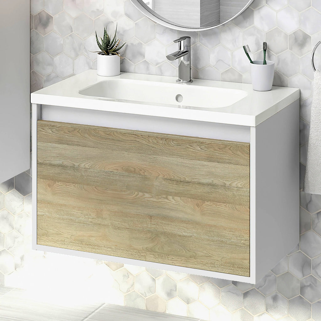 Toasted Oak Bathroom Vanity Cabinet with Ceramic Sink W2372