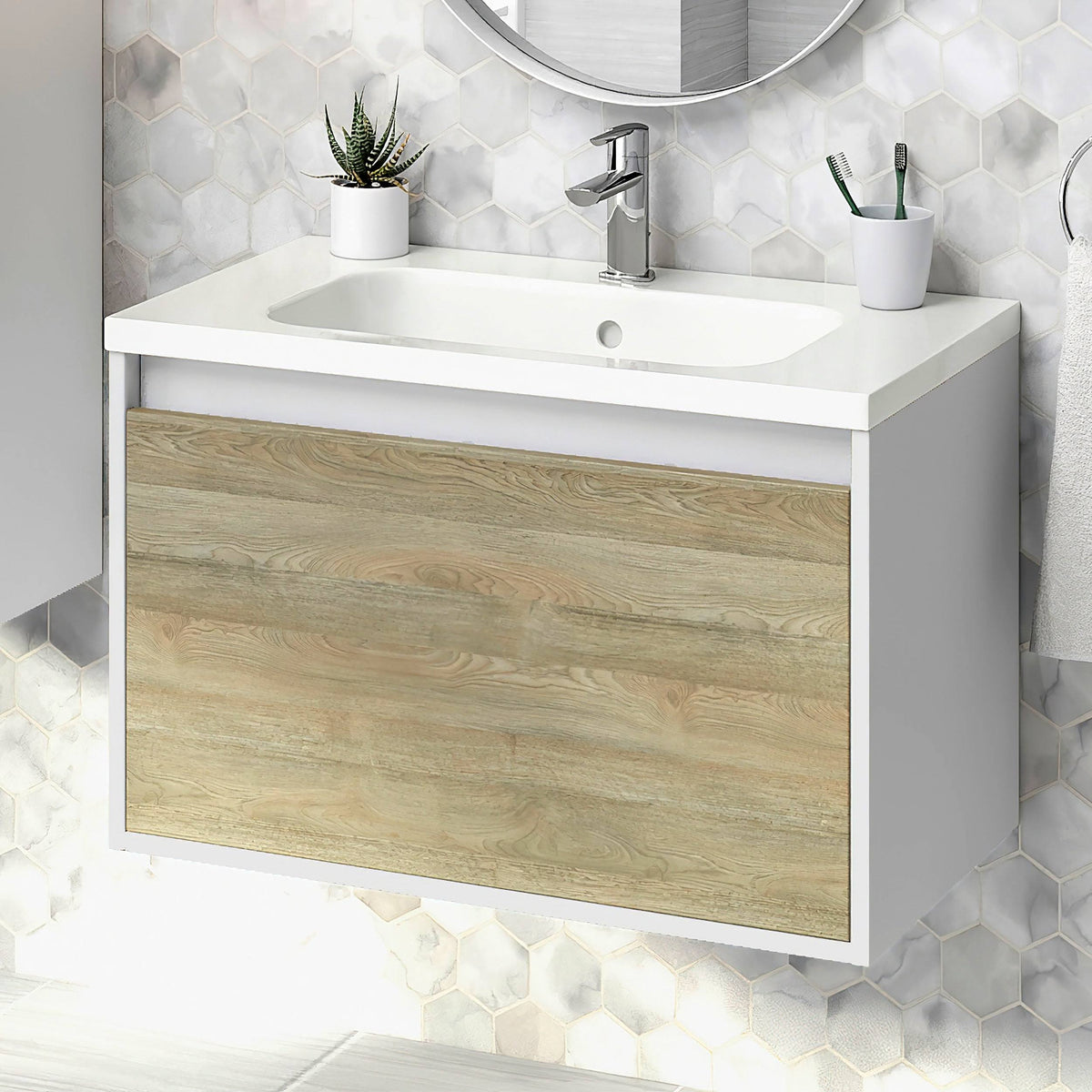 Toasted Oak Bathroom Vanity Cabinet with Ceramic Sink W2372