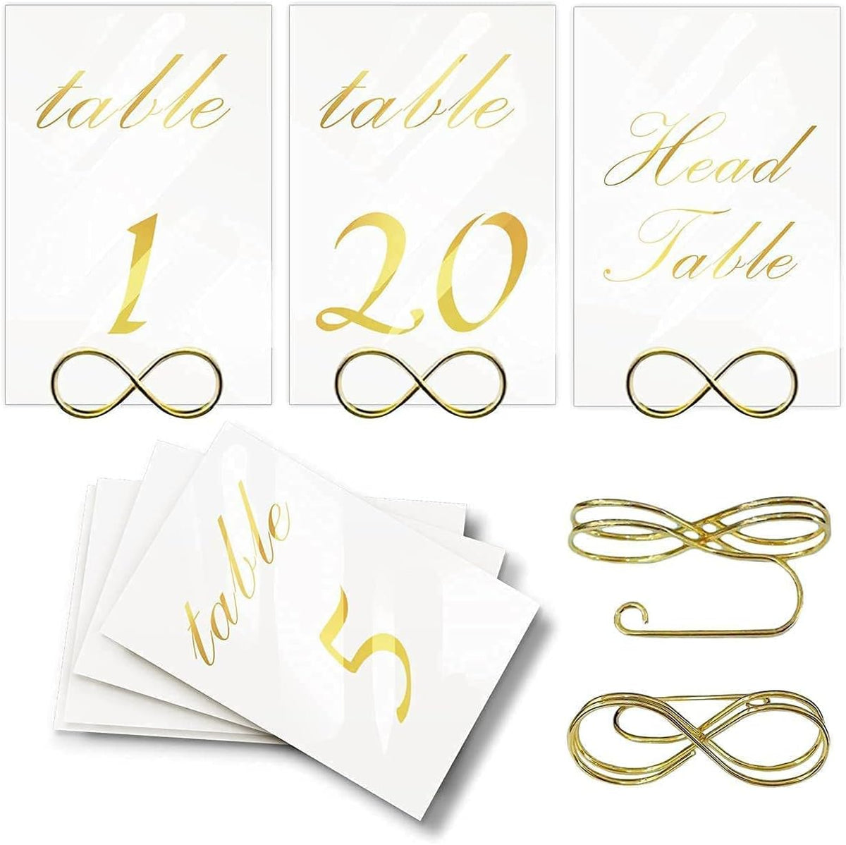 4x6 White and Gold Double Sided Table Numbers with Holders E22907