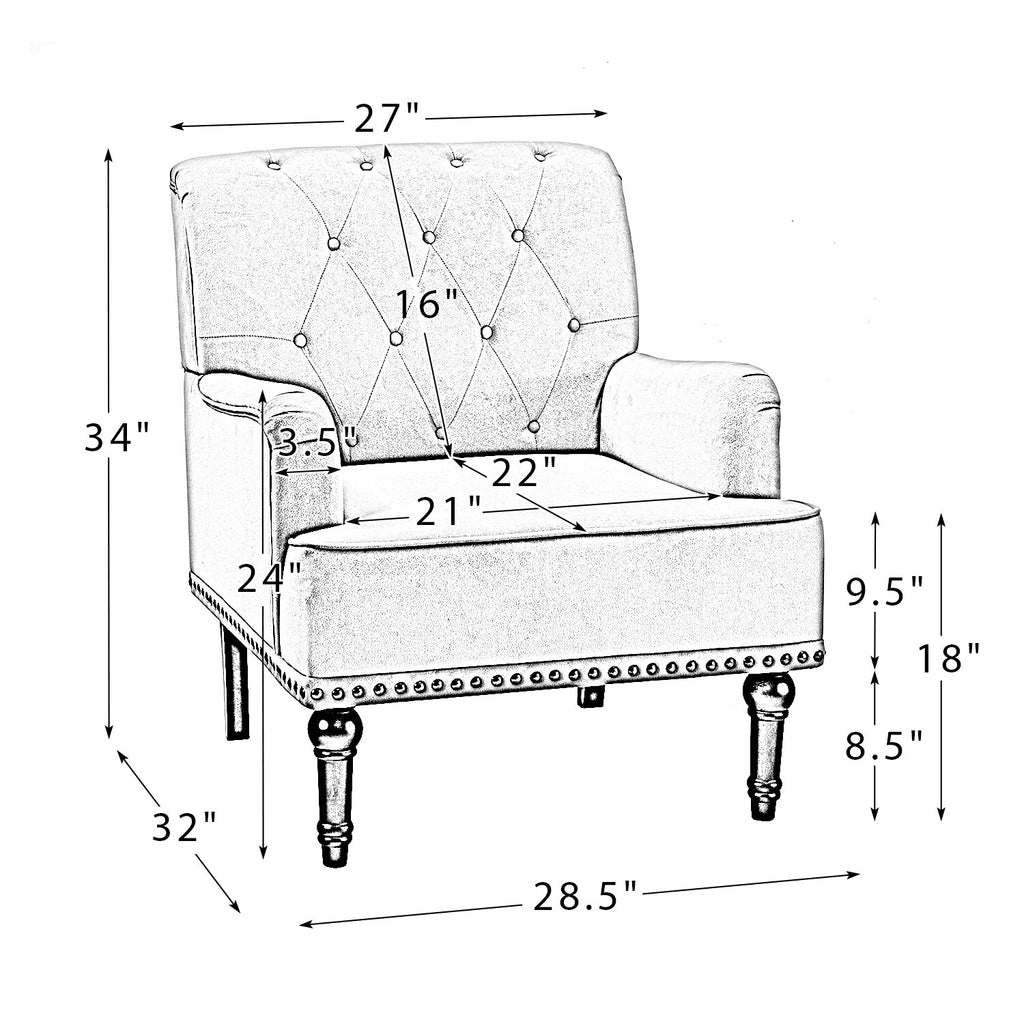 Teal Upholstered Button Tufted Club Chair with Wooden Legs L5227