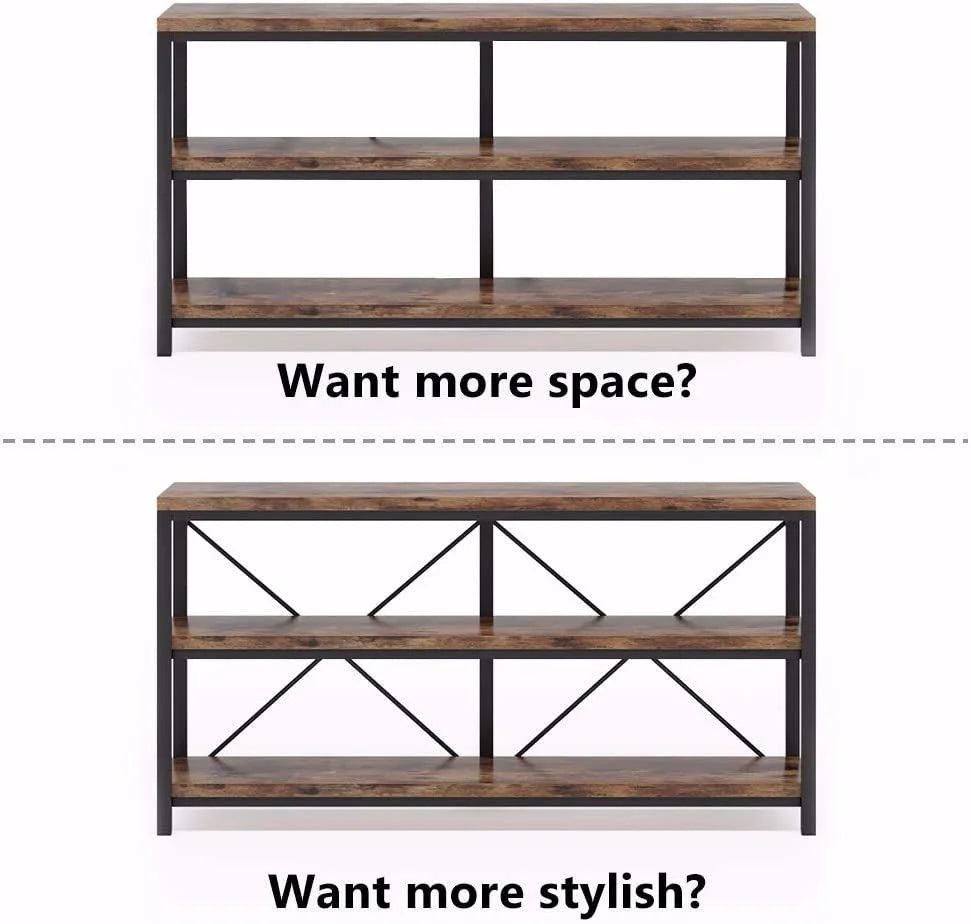 Rustic Industrial 55 Inch Sofa Table with Shelves V1535