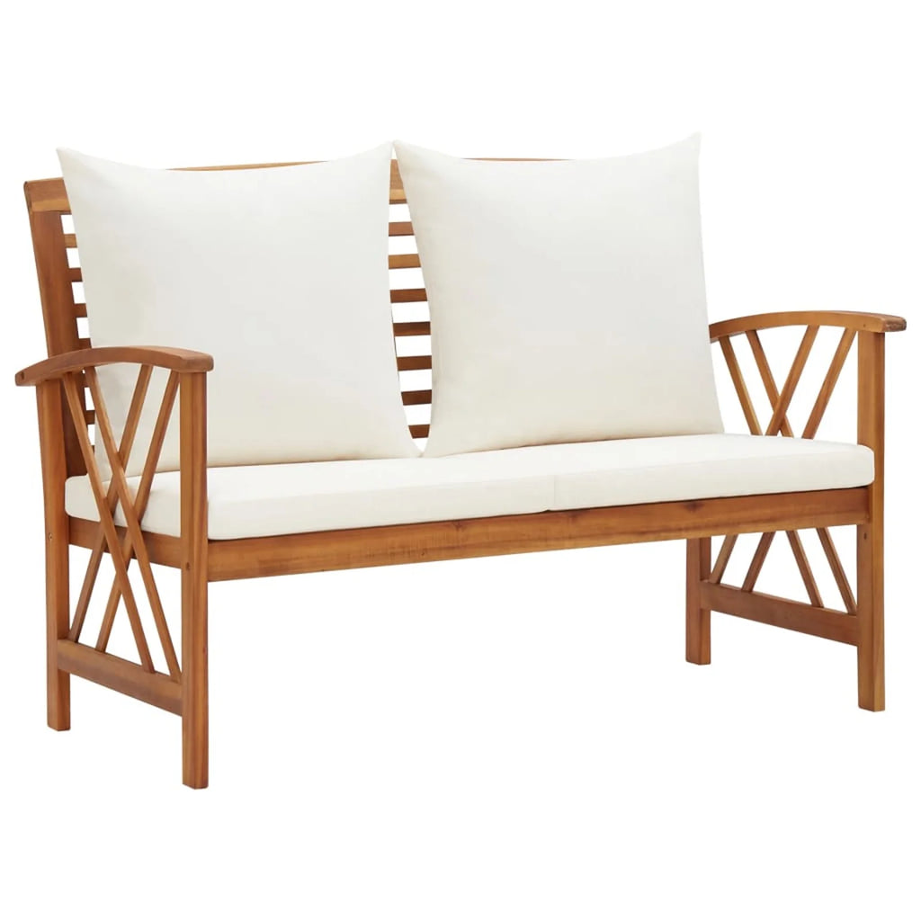 2 Piece Outdoor Conversation Set with White Cushion and Coffee Side Table Acacia Wood Sectional Sofa Set P10476