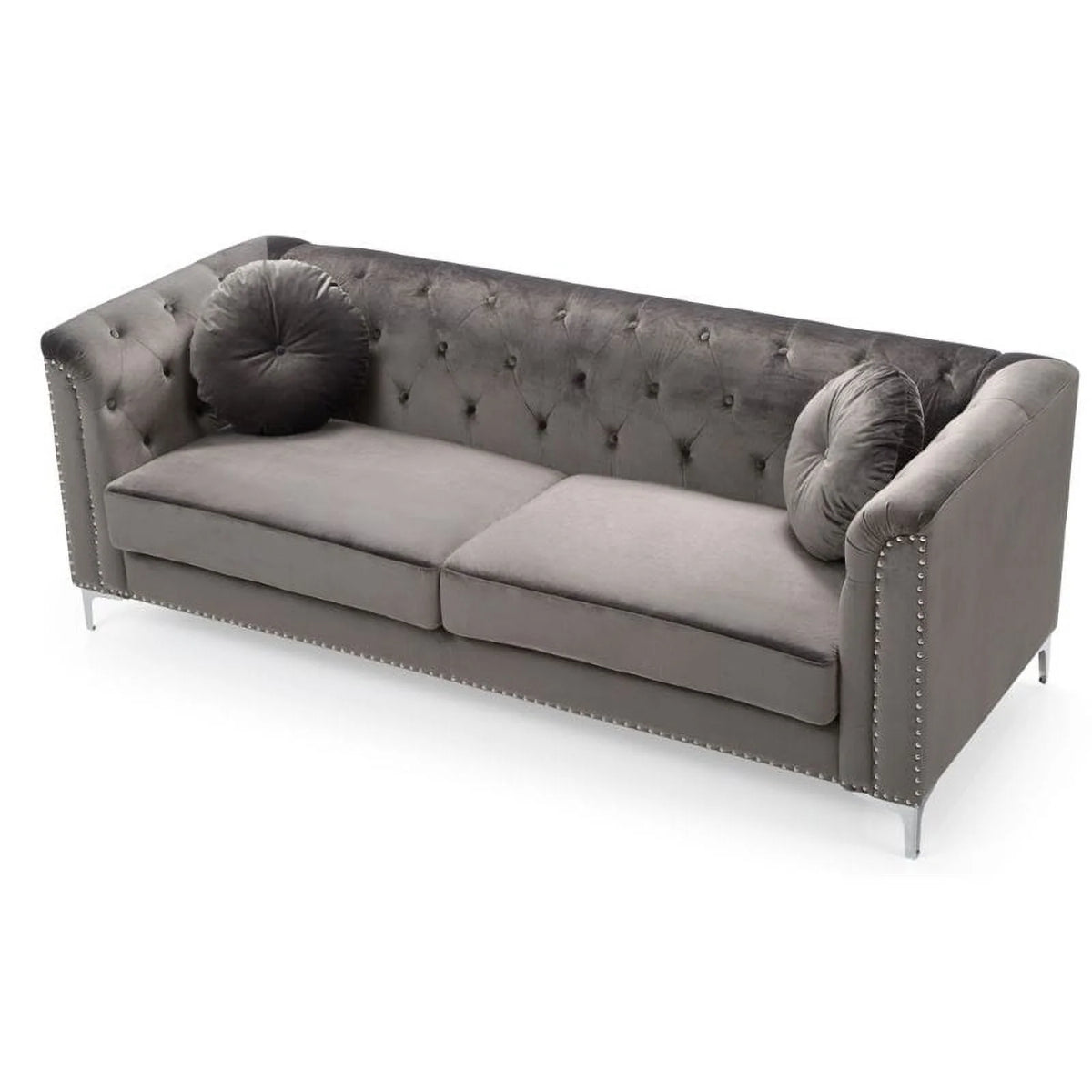 Dark Gray Velvet Sofa and Loveseat 2-Piece Set N840701