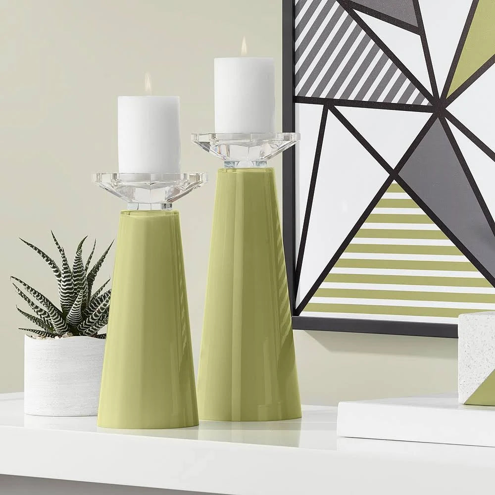 Rural Green Glass Pillar Candle Holder Set of 2 L1686