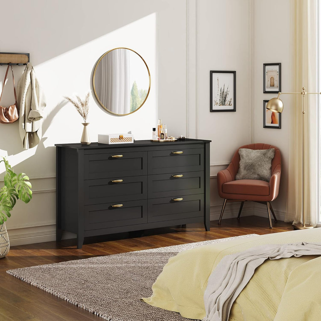 6 Drawer Retro Wood Dresser with Metal Handle Y897