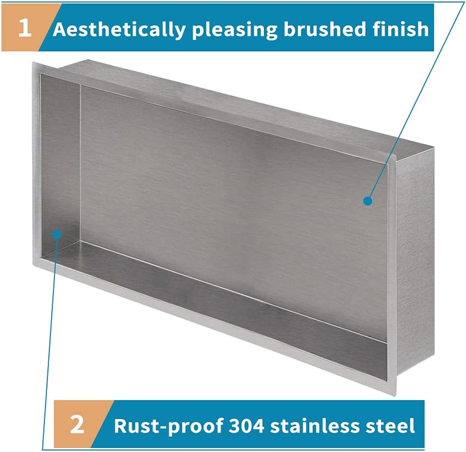 24x12 Brushed Stainless Steel Recessed Shower Shelf B80988