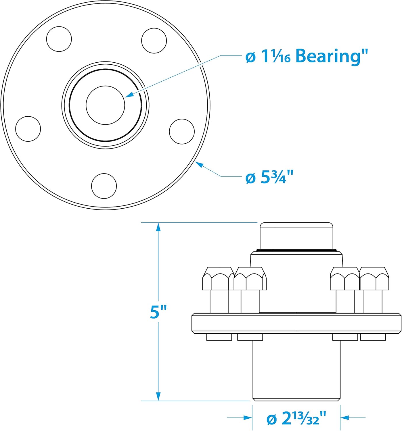 Black 1-Piece Trailer Wheel Hub, Pack of 2 Q378