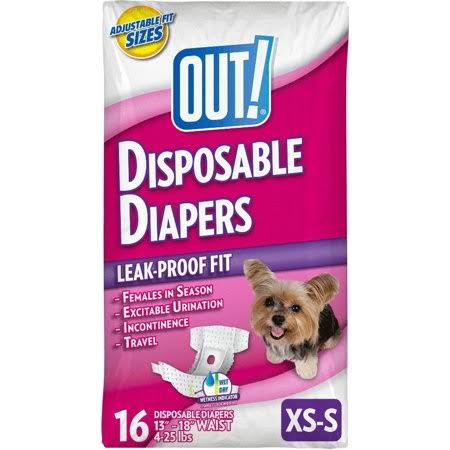 Disposable Diapers for Dogs, X-Small/Small, 16 Count, 8 Pack U3142