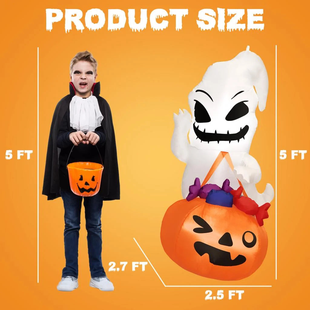 Halloween Inflatable Decor, Ghost Holding Trick Or Treat Bag P191216