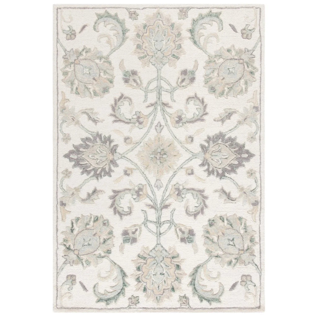 Ivory/Grey Floral Wool Area Rug W689
