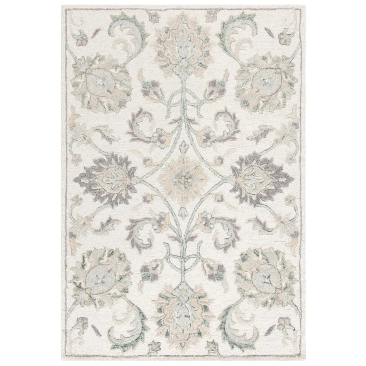 Ivory/Grey Floral Wool Area Rug W689