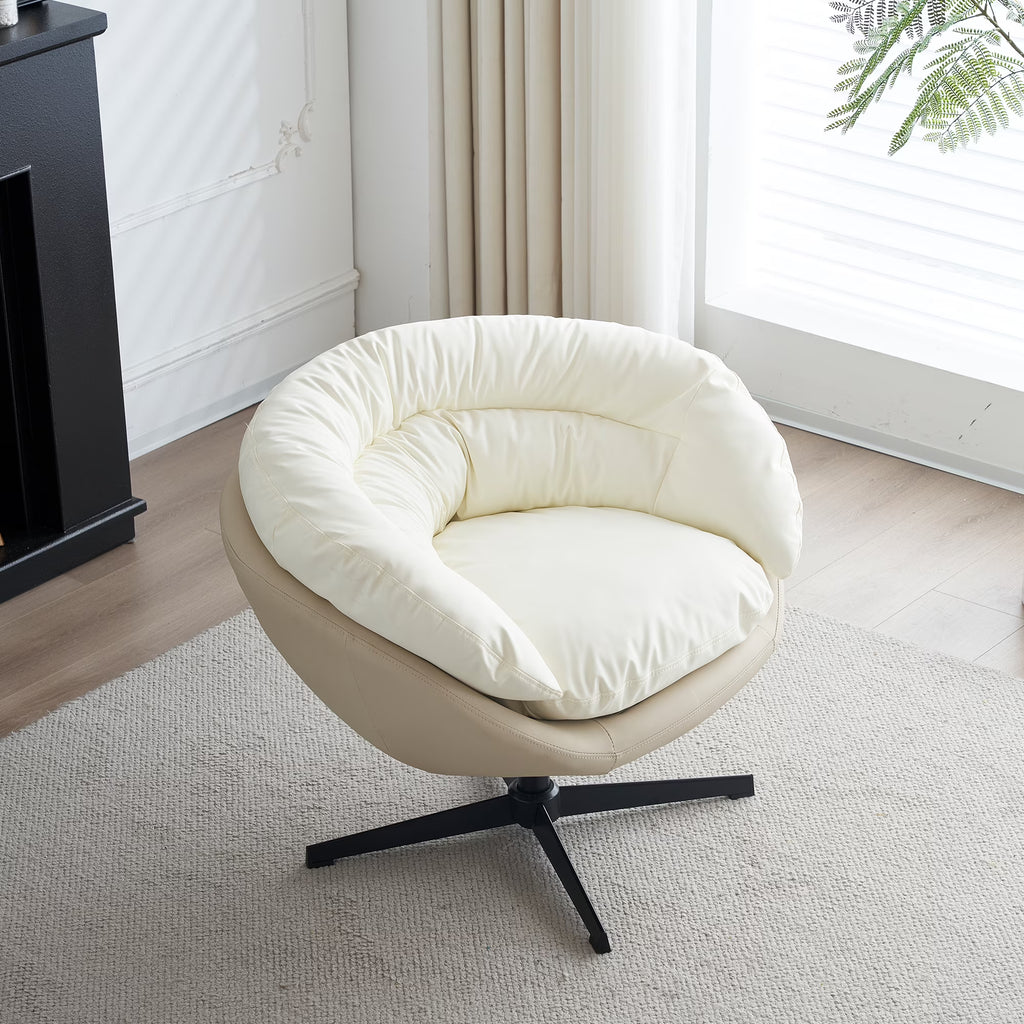 Swivel Sofa Barrel Chair, Two Tone Beige Gray and White M1772