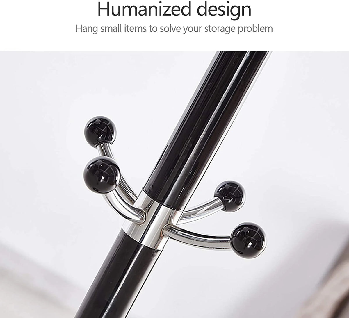 Black Metal Coat Tree with 16 Hooks and Marble Base O950071