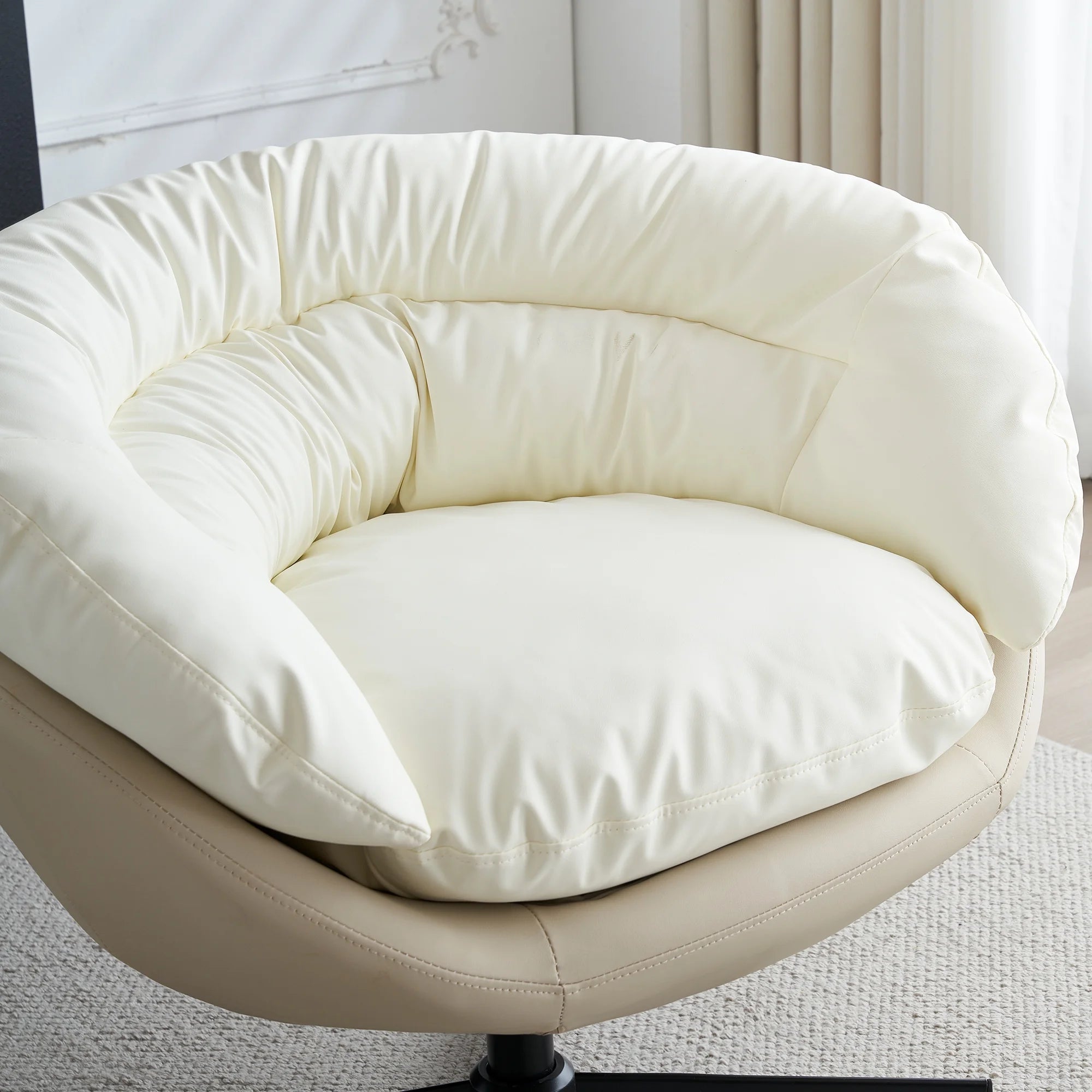 Swivel Sofa Barrel Chair, Two Tone Beige Gray and White M1772