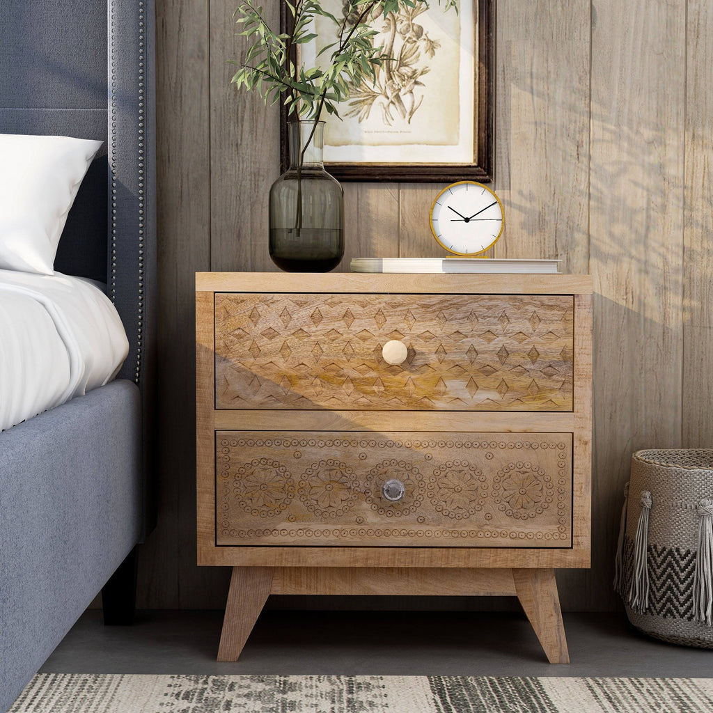 Solid Wood Nightstand (Set of 2) - Weathered Light Natural Tone E119