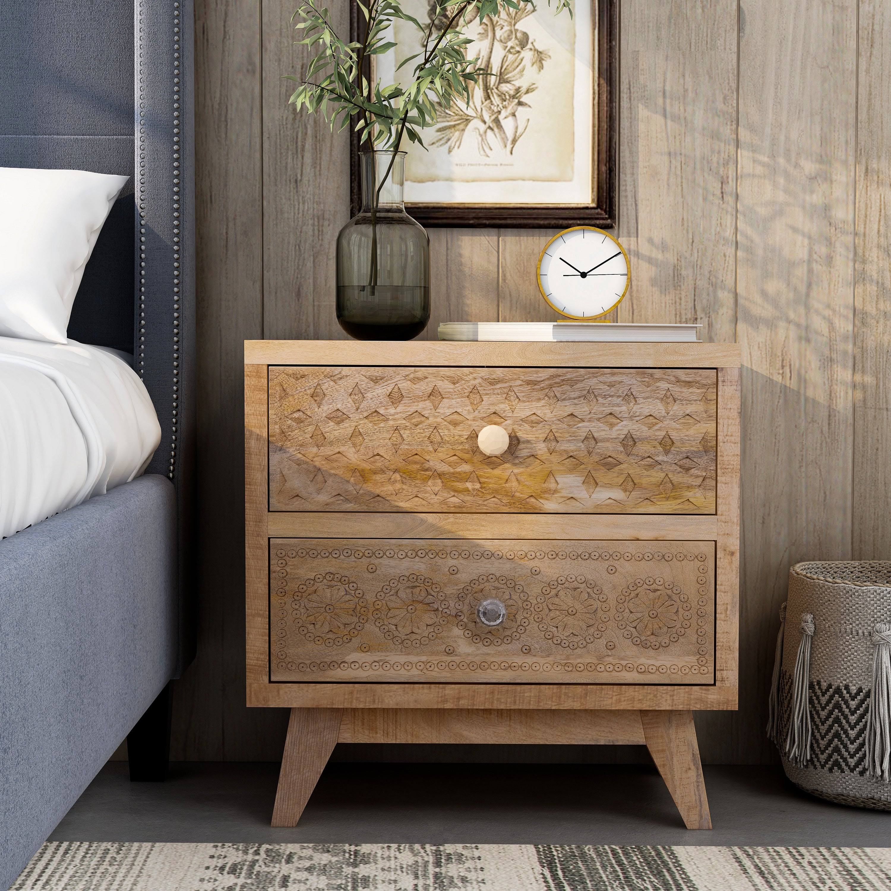 Solid Wood Nightstand (Set of 2) - Weathered Light Natural Tone E119