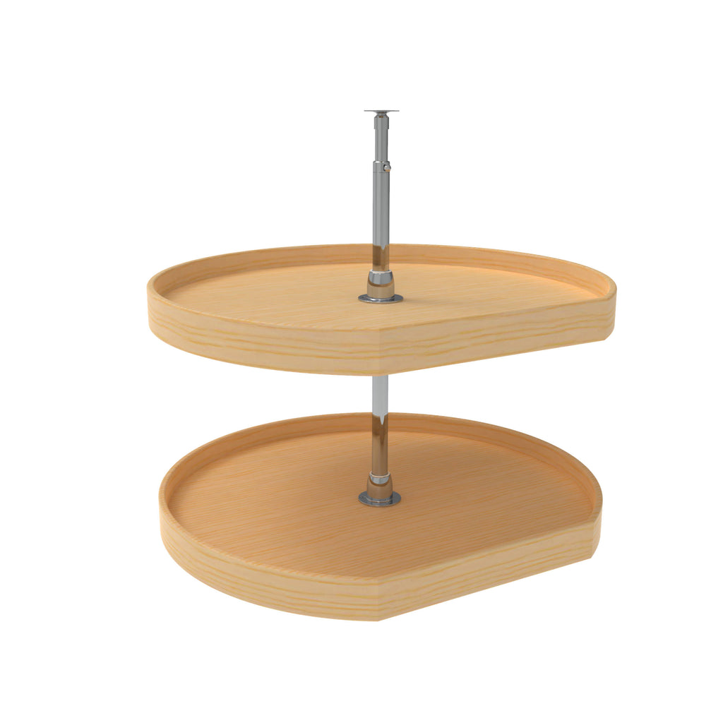 Natural Wood D-Shape 2-Shelf Lazy Susan K22606