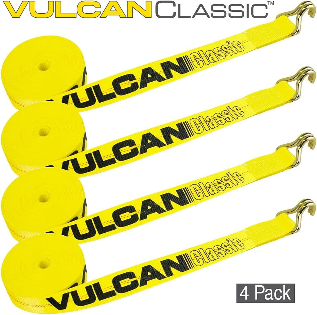 2 Inch x 30 Foot 4 Pack Yellow Winch Strap with Wire Hook M4735