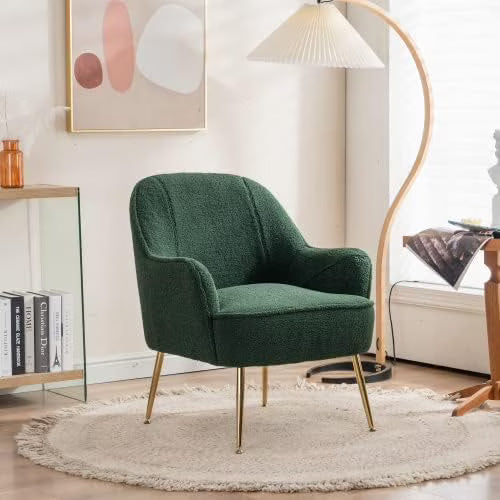 Yellow Teddy Velvet Accent Barrel Chair with Golden Adjustable Legs X54344