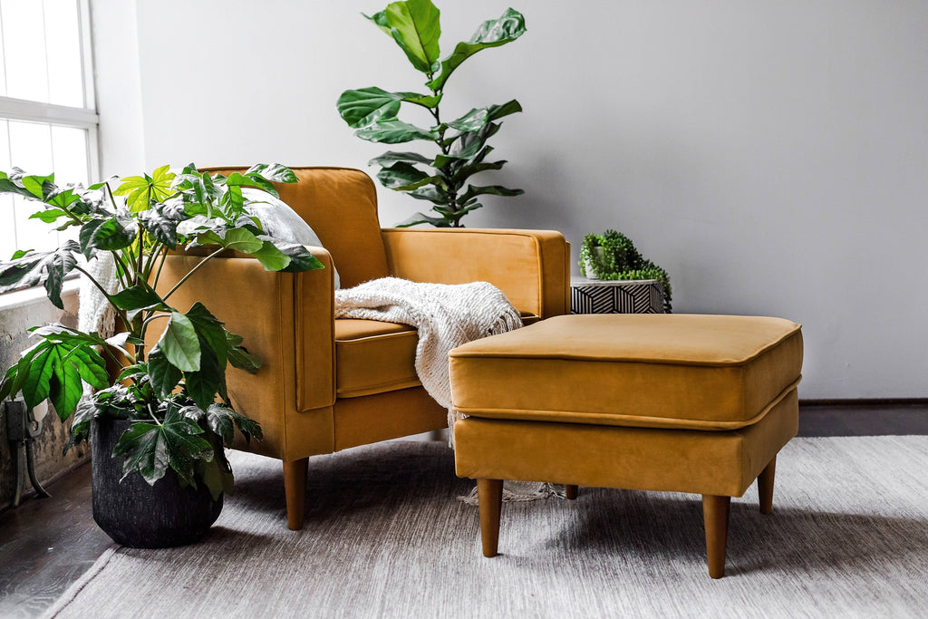 Mustard Velvet Ottoman W5902