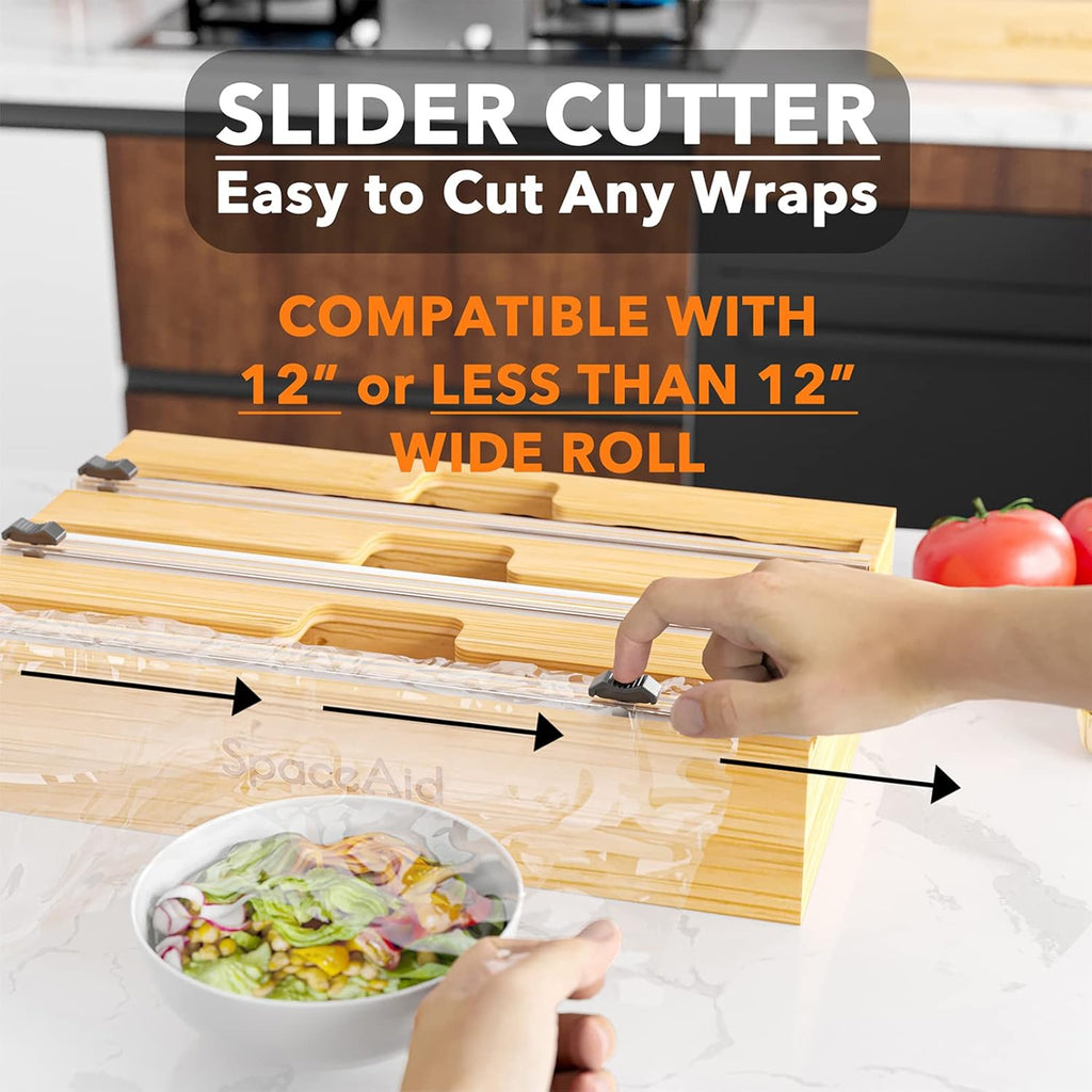 3 in 1 Bamboo Wrap Dispenser with Cutter and Labels, Pack of 2 V2020