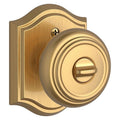Satin Brass Keyed Entry Door Knob with Arch Rose K620