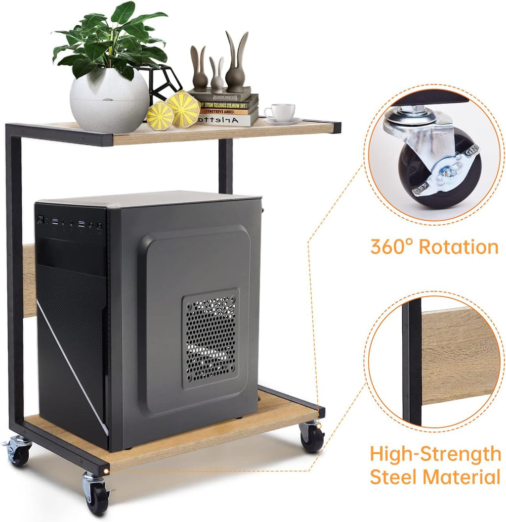 Oak Color C-Shaped Computer Tower Stand with 4 Lockable Wheels P709529