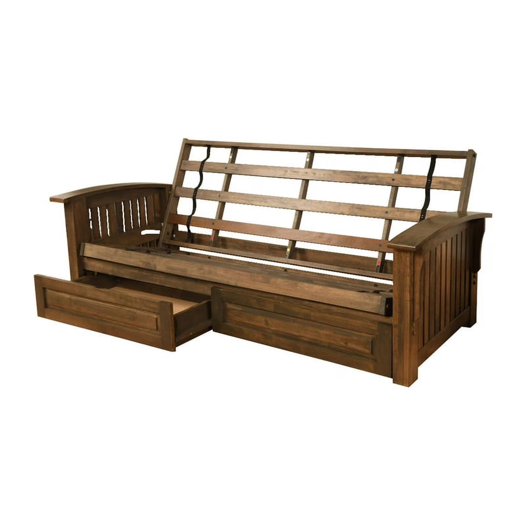 Rustic Walnut Brown Futon with Storage Drawers U2902