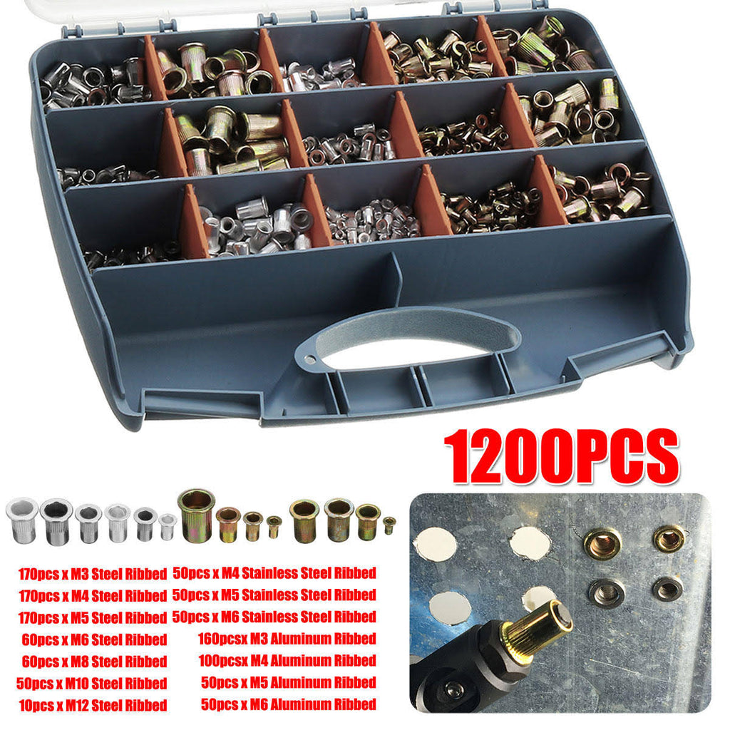 1200pcs M3 M4 M5 M6 M8 M10 M12 Stainless Steel Rivet Nut Tool Kit F3048