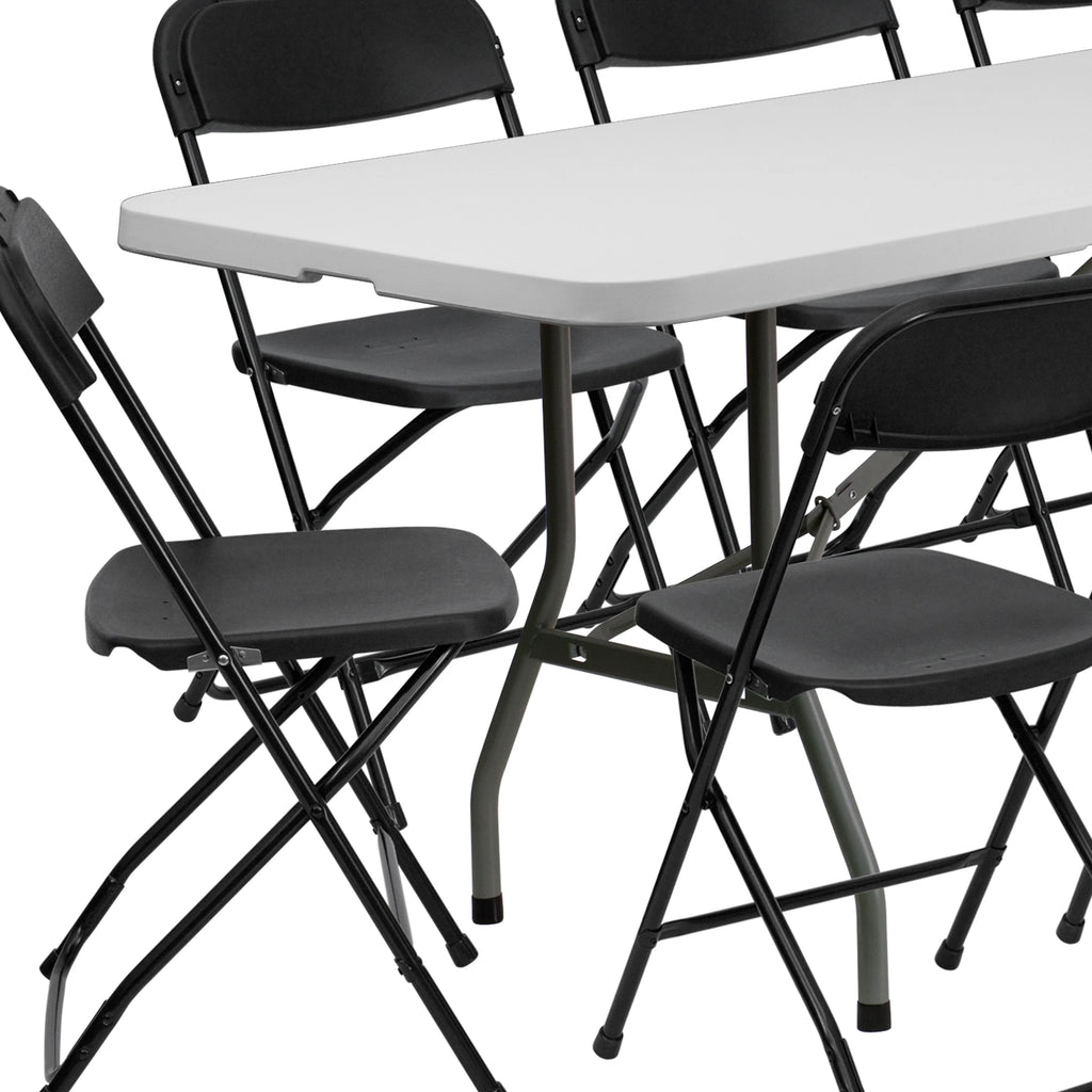 8' Bifold Granite White Plastic Folding Table Set With 10 Folding Chairs I213
