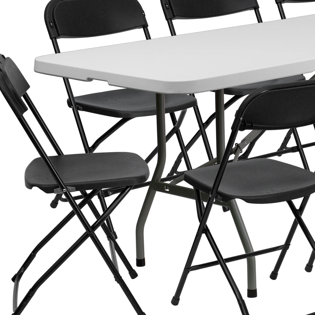 8' Bifold Granite White Plastic Folding Table Set With 10 Folding Chairs I213