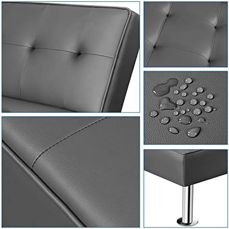 Black Faux Leather Convertible Futon Sleeper Bed P379