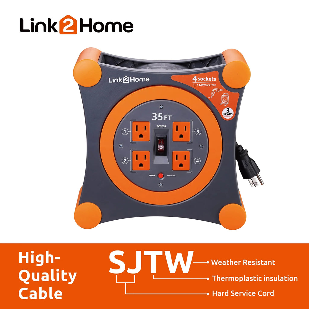 35 ft. Extension Cord 4 Power Outlets 14 AWG SJTW Cable I29547