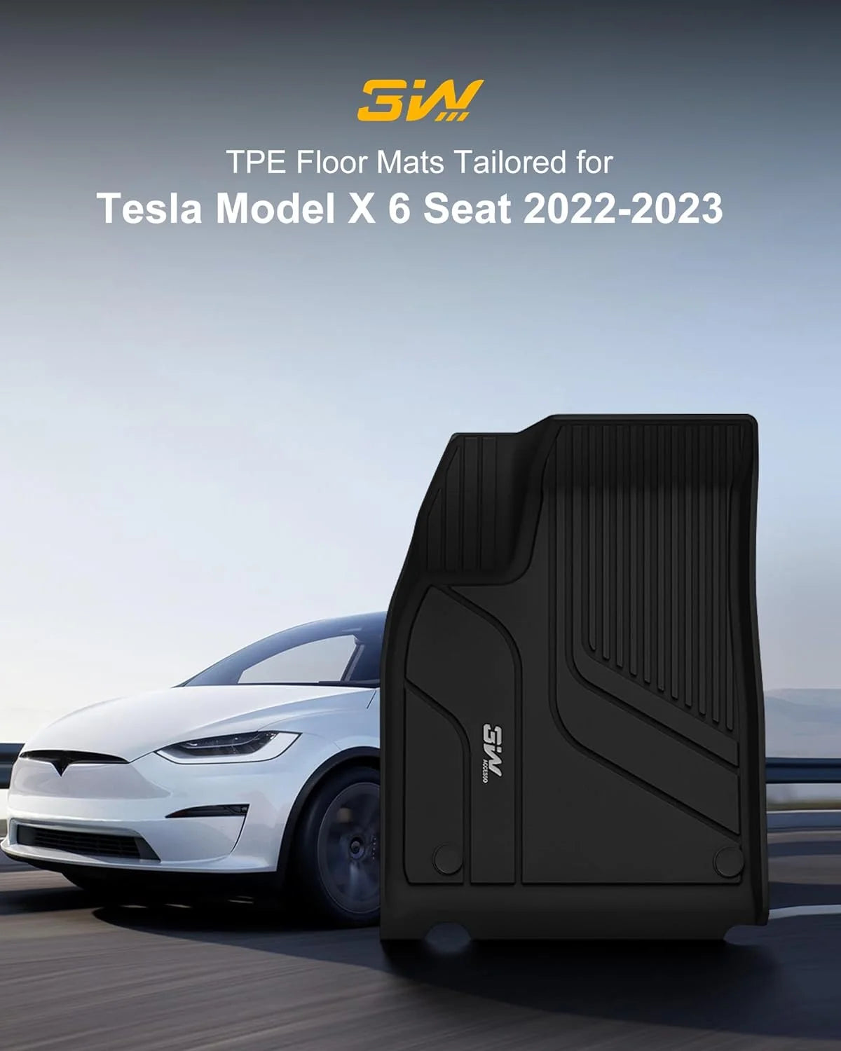 Custom Fit Floor Mats for Tesla Model X 6 Seat 1-3 Rows 2021-2023 All Weather TPE Full Set R4987