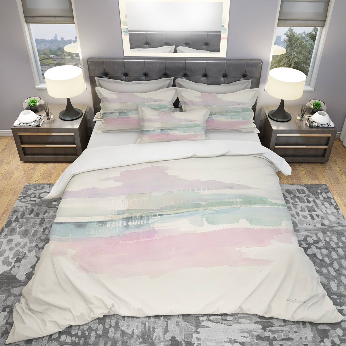 Full/Queen Geometric Bedding Set with 2 Shams T424