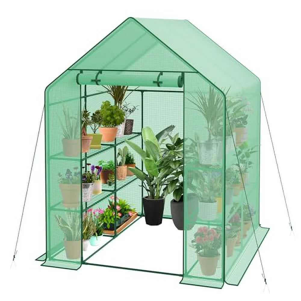 Walk-in Greenhouse with PE Cover and Zipper Door (8 Shelves) E733
