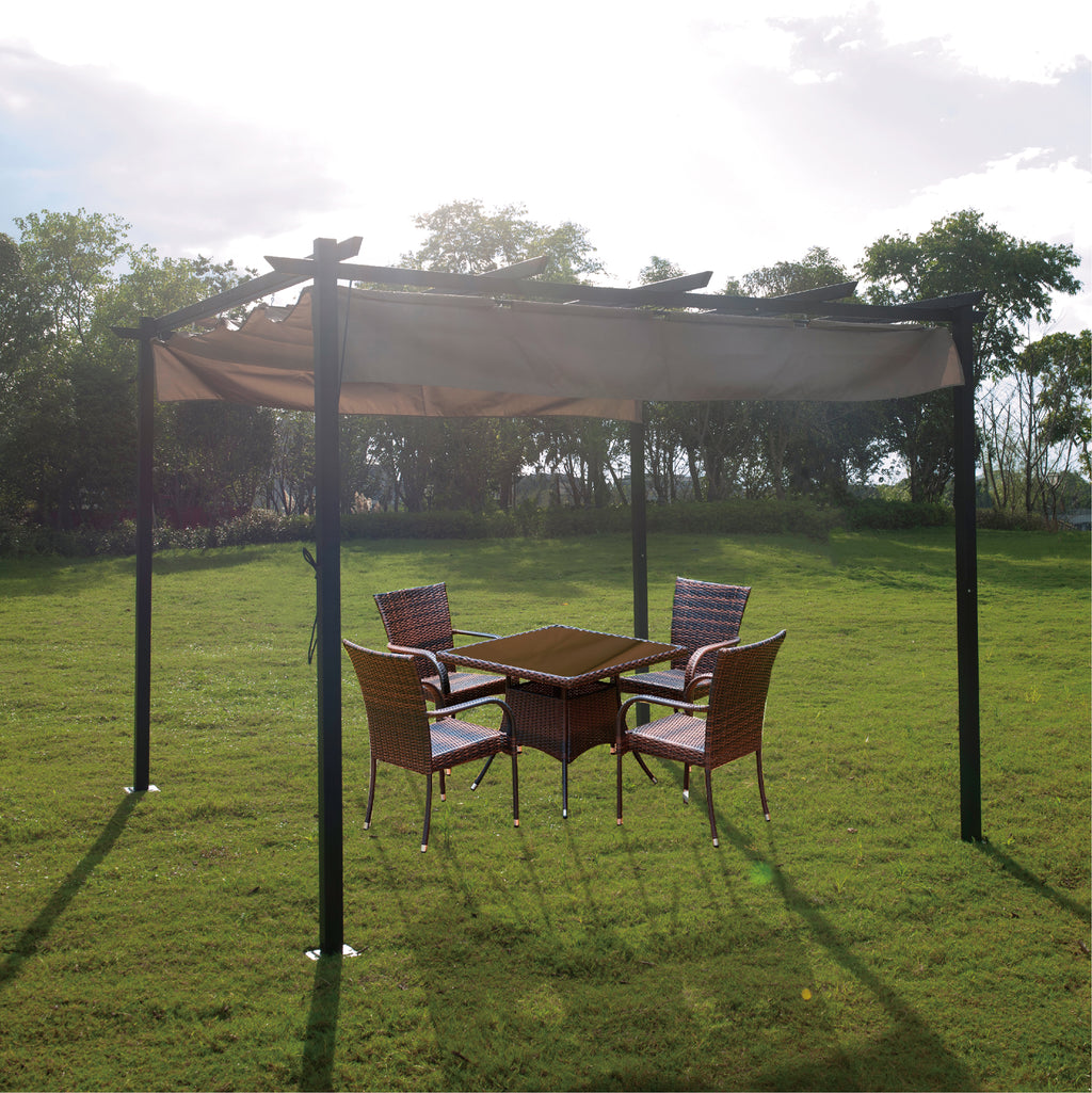 9 x 9 Ft Outdoor Steel Pergola Gazebo with Sun Shades Canopy C450532