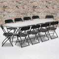 8' Bifold Granite White Plastic Folding Table Set With 10 Folding Chairs I213