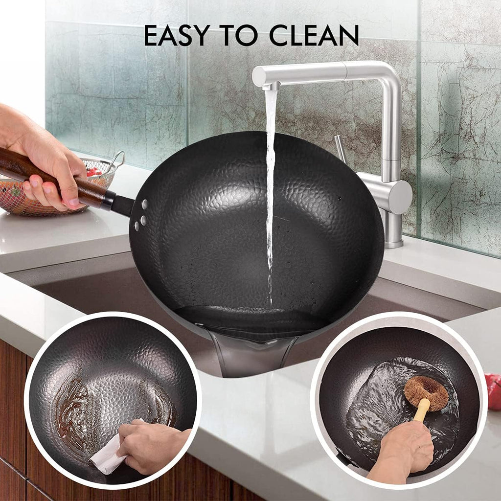 13 Pcs Carbon Steel Wok with Wooden Lid & Handle U190324