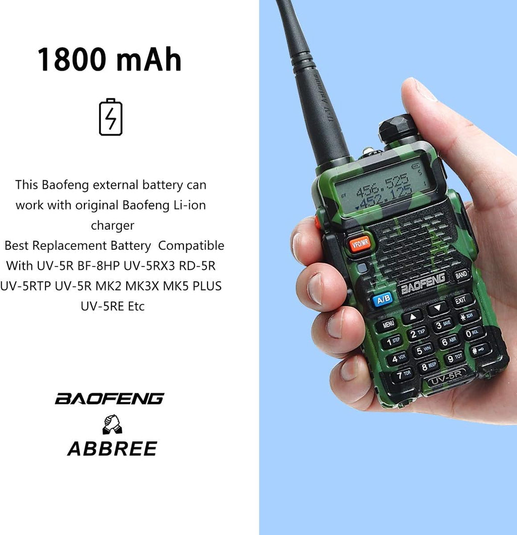 2 Pack Baofeng UV-5R 5Watt Camo Two Way Radio Transceiver with Extra 2 Pack 1800mAh Battery J6806