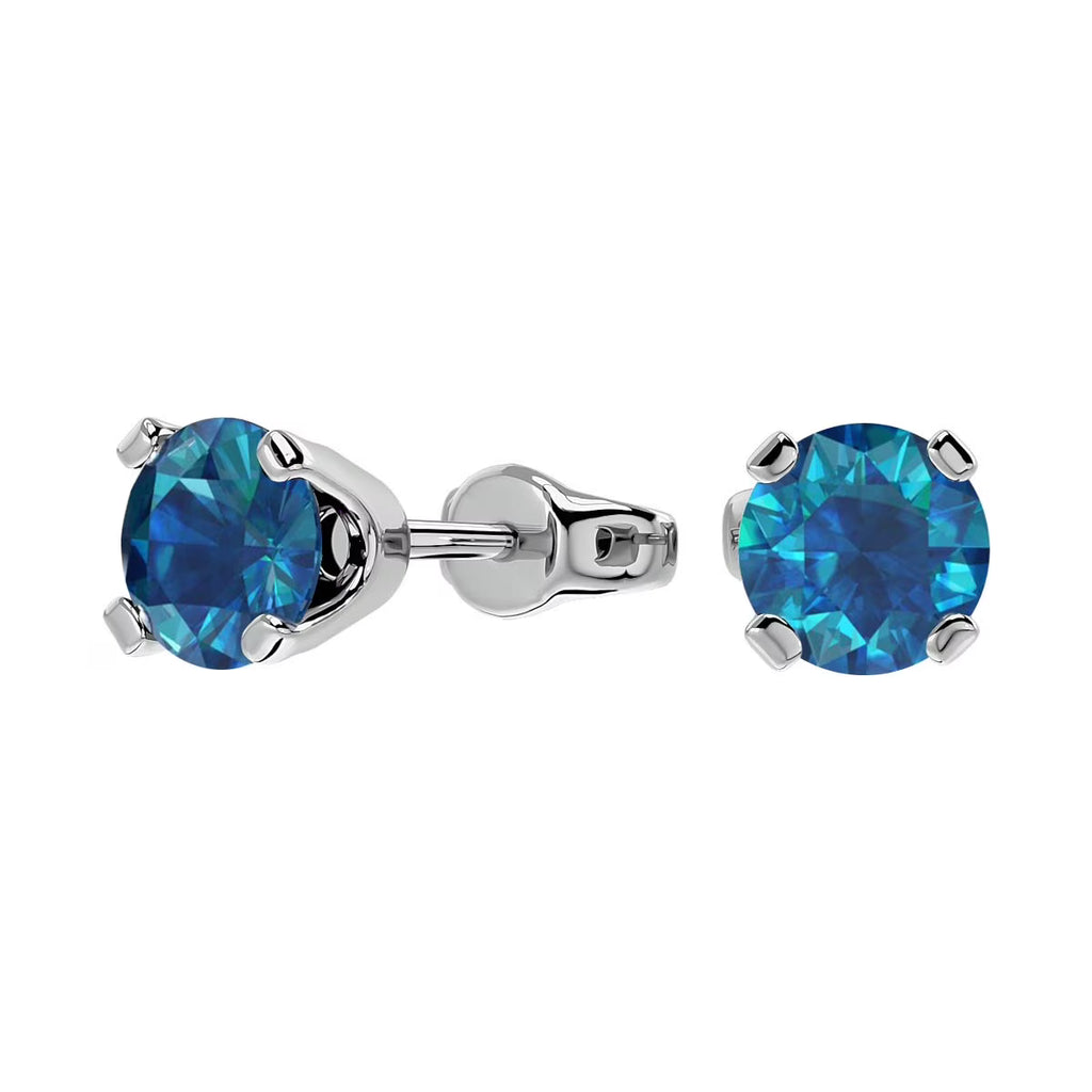 Blue Diamond Stud Earrings in 14 Karat White Gold E6193