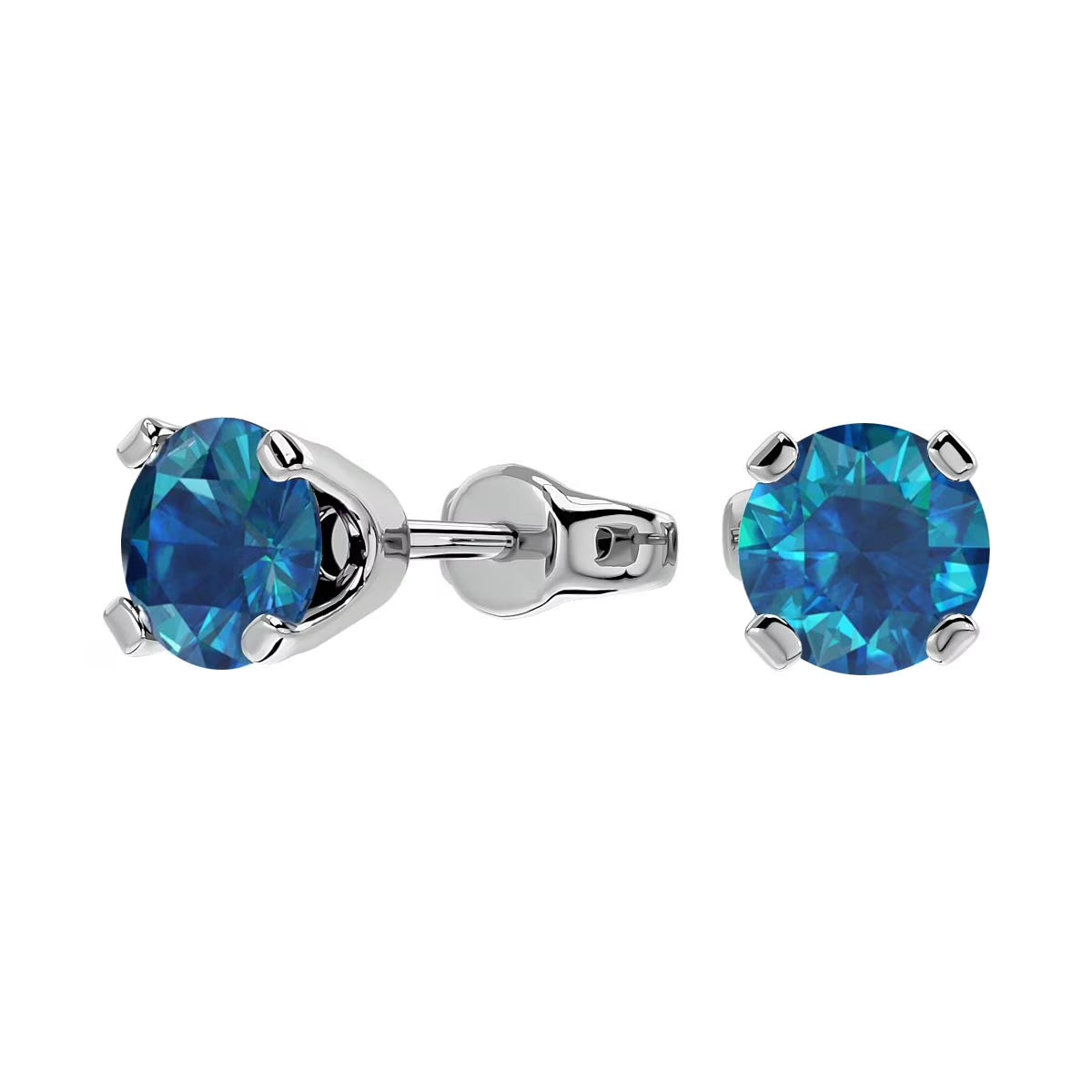 Blue Diamond Stud Earrings in 14 Karat White Gold E6193