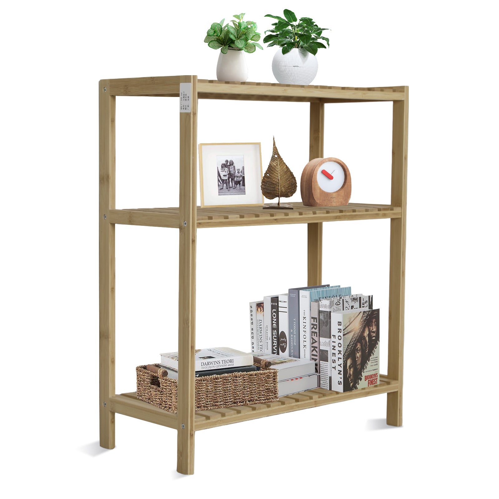Bamboo Storage Shelf with Display Rack, 23"x10"x27" Natural J735213
