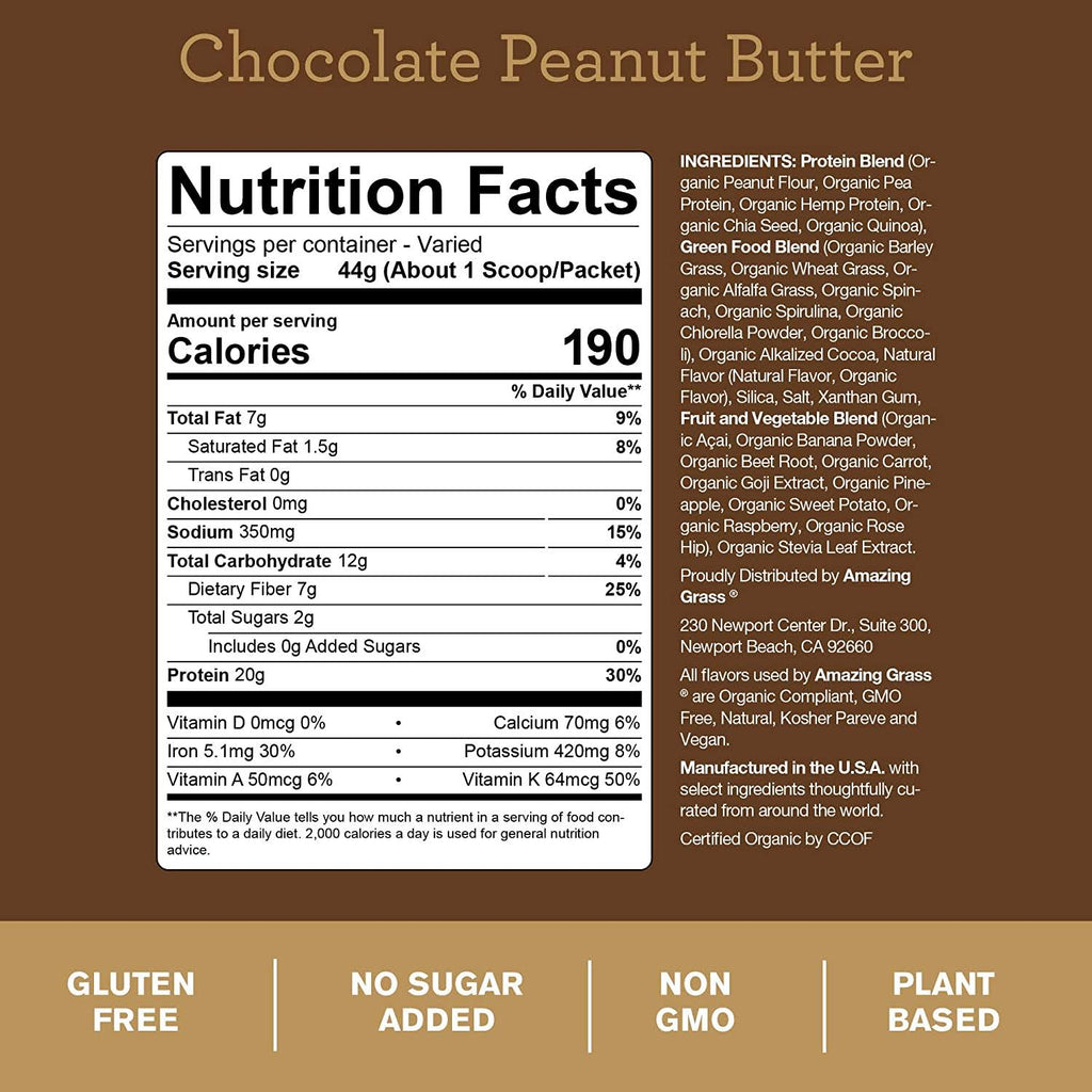 Peanut Butter Protein Powder, 10 Single Serve Packets H600829
